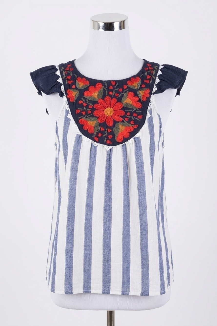 NEW THML ruby pop embroidered top in navy blue